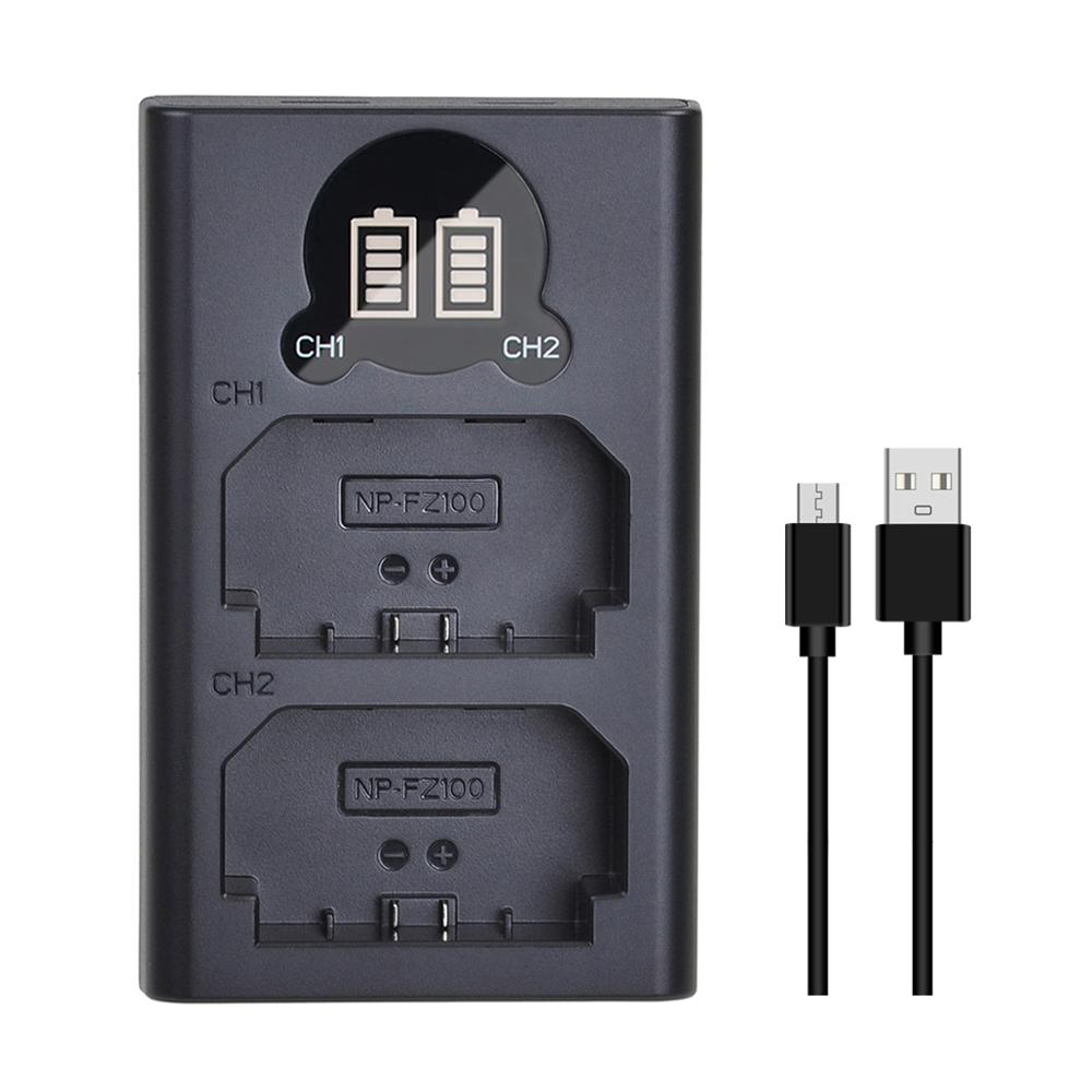 2Pcs 2650Mah NP-FZ100 Np FZ100 Batterij + Lcd Dual Usb Lader Voor Sony Alpha A7III A7R Iii A9 alpha 9 A7R3 A6600 Camera 'S: Charger