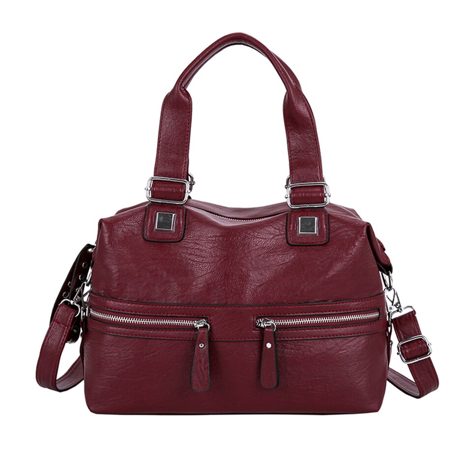 Bolso de cuero suave para mujer, novedad de , moderno bolso rosa/negro para mujer, bolso de hombro de para mujer, bolso informal grande: Burgundy