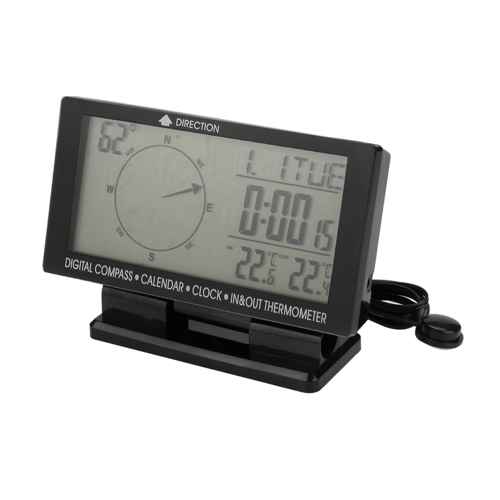 Car Digital Compass 4.6'' LCD Display Blue LED Backlight Clock In/Out Temperature Calendar Time Date