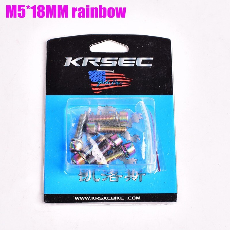 KRSEC titane plaqué arc-en-ciel montagne route vélo guidon vélo guidon vis M5 * 18mm 304 acier inoxydable vis M6 * 18MM: M5X18MM rainbow