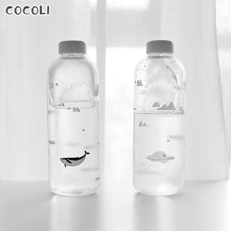 1000ml Oceaan Seal Walvis Glas Water Fles Met Mouwen Draagbare Creatieve Sport Flessen Camping Waterkoker Tour Drinkware Cup Gourde