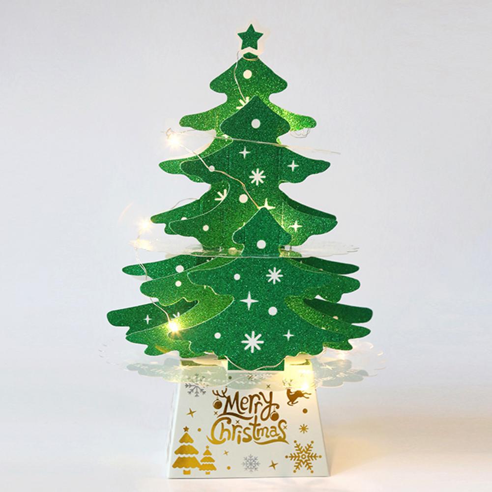 1 Set LED Christmas Tree Shape Card Stake Display Handmade Beautiful Cardboard Card Stake Decor for Home