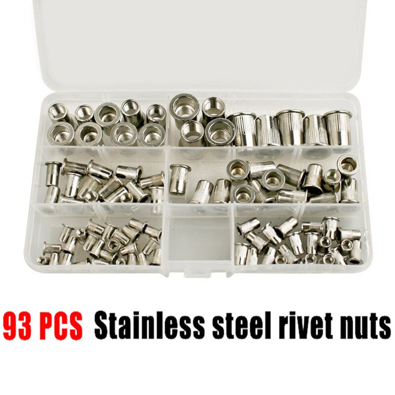 93Pcs Stainless Steel Rivet Nut Insert Nut Nut KIT M3 M4 M5 M6 M8 M10 Rivet Nut Vertical Grain Rivet Nut