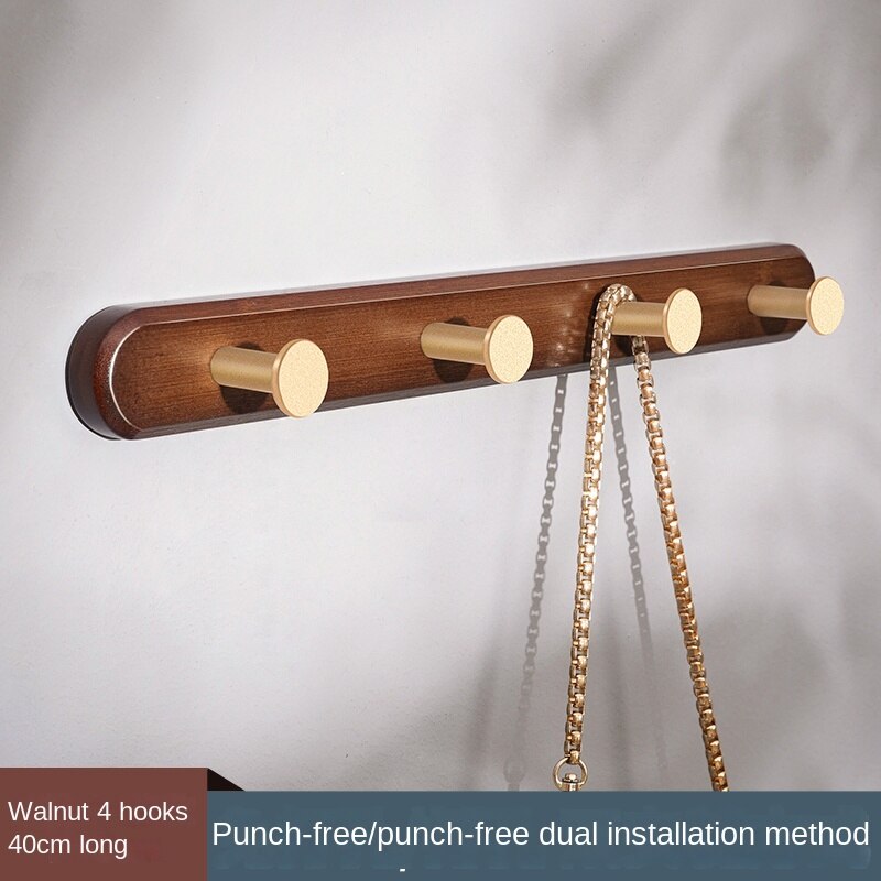 Kledingrek Muur Opknoping Muur Gemonteerde Ponsen-Gratis Kleding Haak Muur Ingang Achter Entree Garderobe Licht Luxe Kleding haak: Walnut 4 hooks