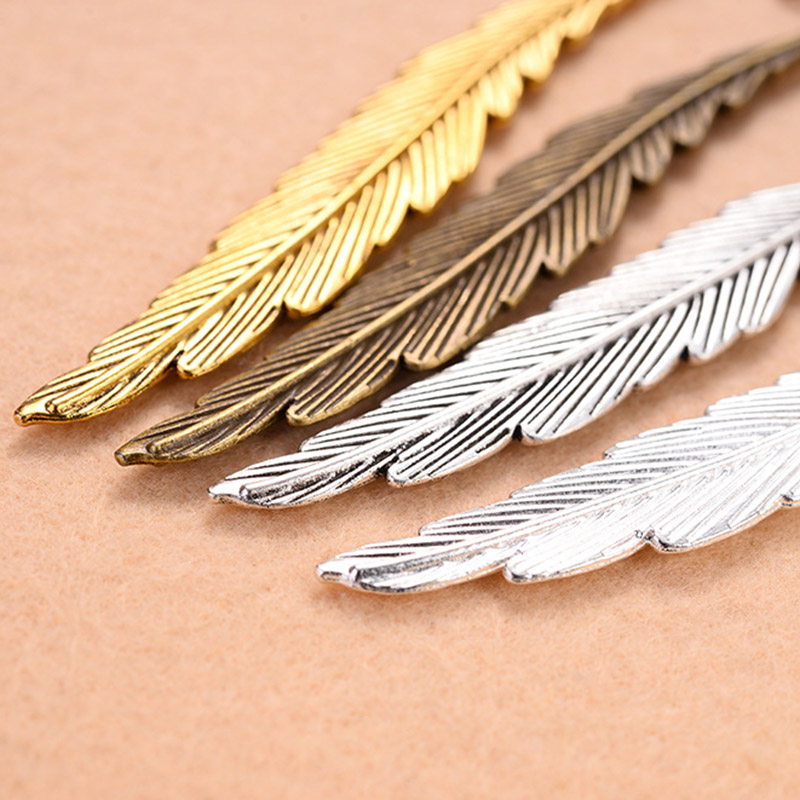 Marcapáginas de plumas de Metal Vintage, de aleación, con forma de pluma, Marcadores de libro VDX99 10 Uds.