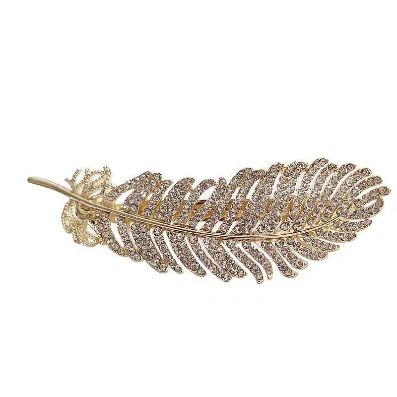 Women Headwear Halloween Feather Hairpin Gold Crystal Hair Clip Luxury Wedding Hair Accessories Simple: gold