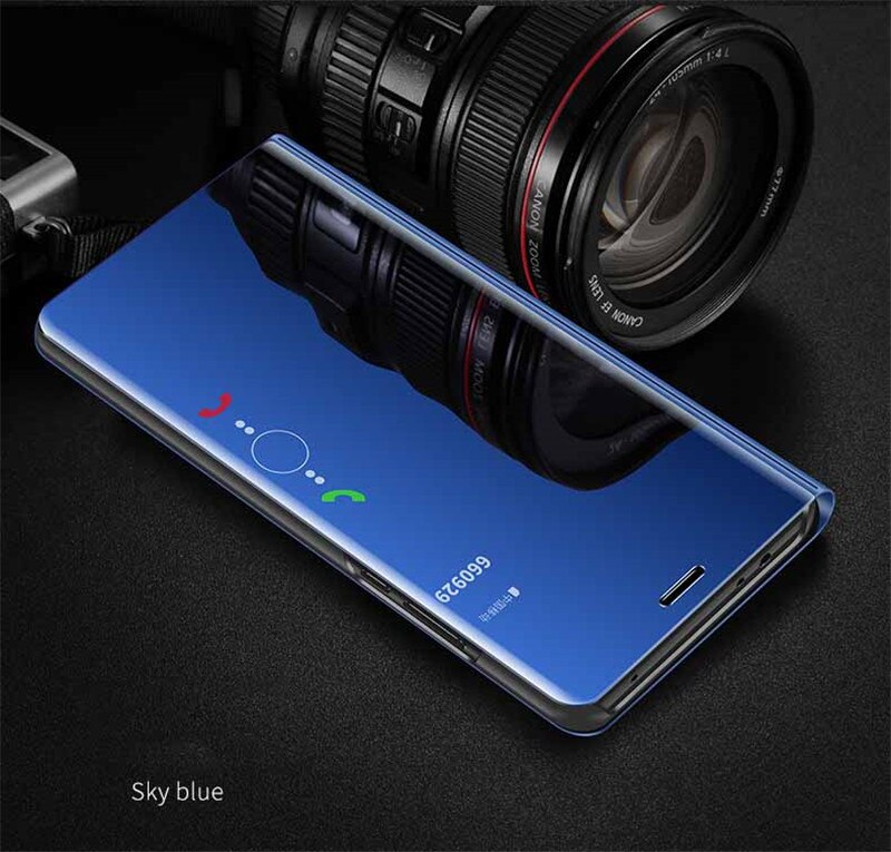 Voor huawei  y9a hoesje 6.63 inch luxe spiegel slimme leren flipcover voor huawei  y9a y9 a hoesje standaard beschermende shell fundas: Blauw