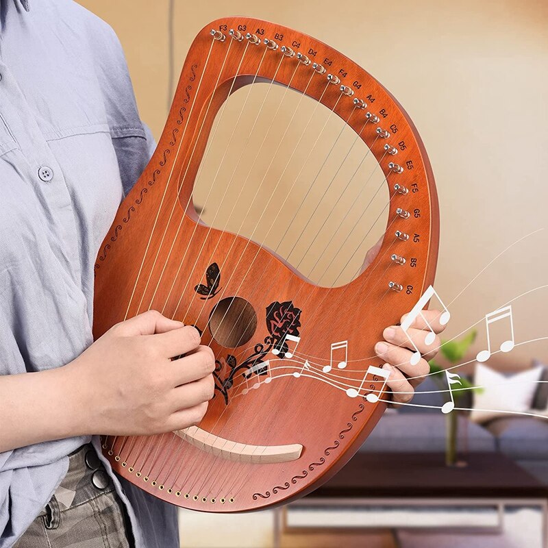 19 String Lyre Harp Mahogany Lyre Harp With Tuning Wrench For Both Kids And Adults Bbeginner Music Lovers Best