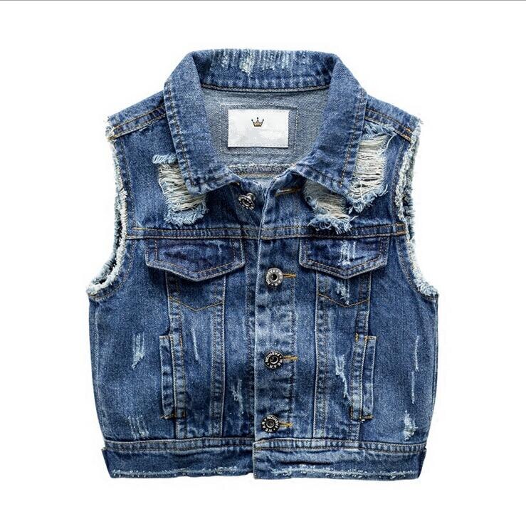 Chaleco vaquero para niño, prendas de vestir exteriores para bebé, estilo vaquero con agujeros rotos, chaqueta para primavera y otoño, 2-7T