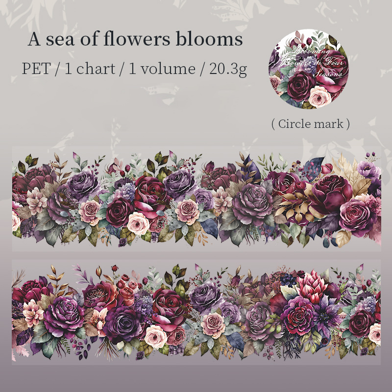 200cm/Roll PET Tape Flowers Four Seasons Series Plant Landscaping Handbook DIY Material Loop Sticker: green