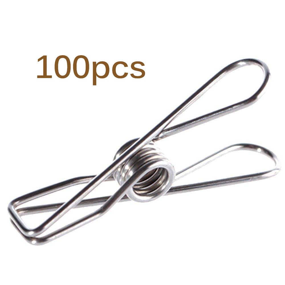100 stuks multifunctionele roestvrijstalen clips, wasknijpers, knijpers, kledingklemmen, afsluitclips, huishoudelijke wasknijpers