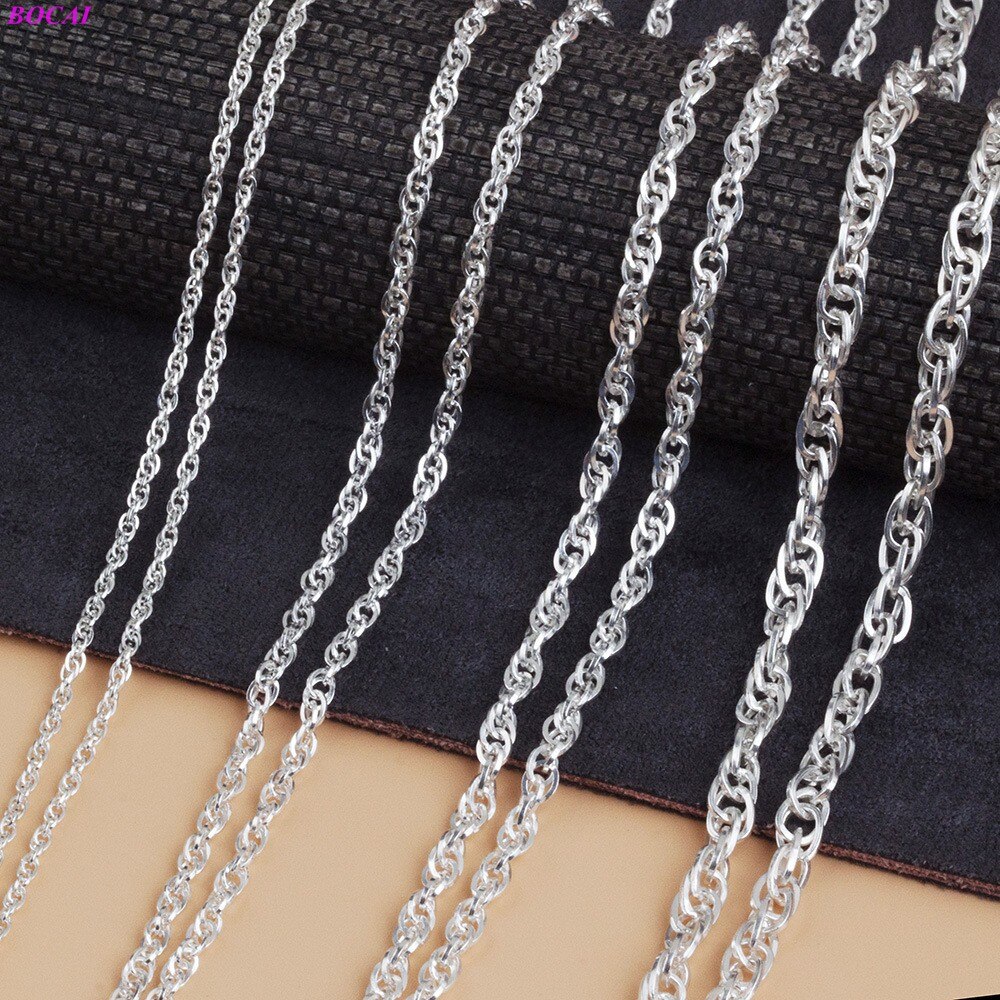 BOCAI Solide-collar de plata esterlina S999 para mujer, joyería sencilla de para mujer, cadena redonda de doble clavícula, artesanía de plata tailandesa para hombre
