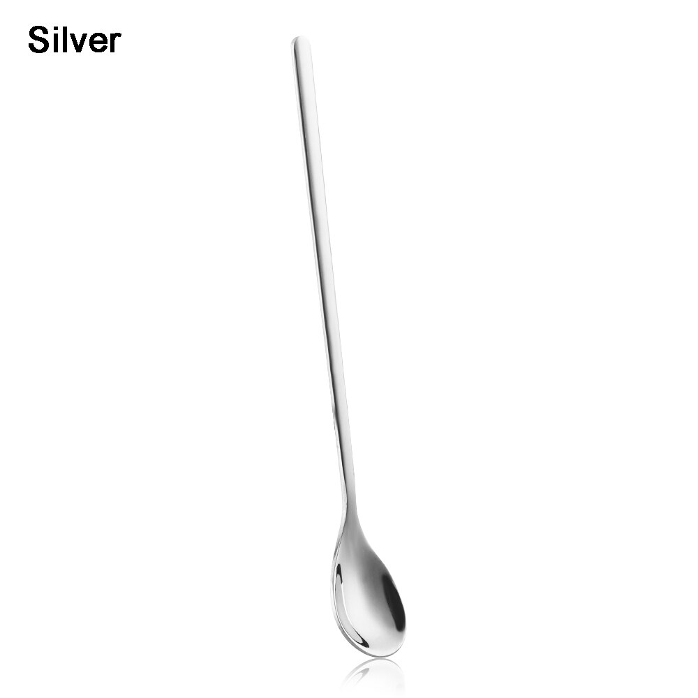 1pc kök rostfritt stål rund spade kaffesked långt handtag omrörning skopa dessert bestick mjölk te café: Silver-