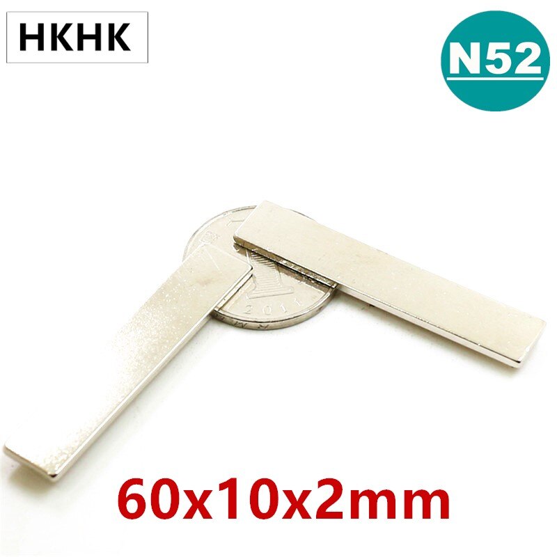 10pc n52 60 x 10 x 2 sterke plaat zeldzame aarde magneet dikte 2mm blok rechthoekige neodymium magneten 60 x 10 x 2mm strip magneet 60*10*2