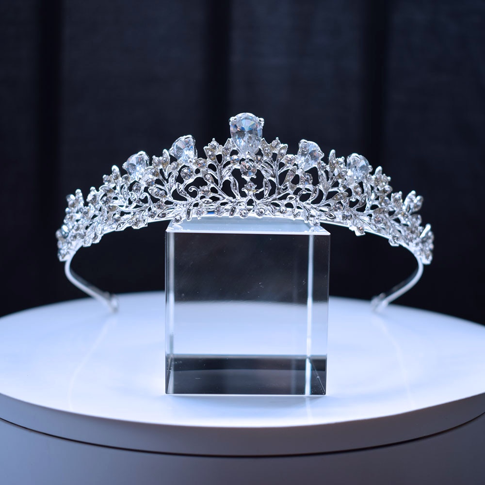 Diadem White Crystal Zircon Bridal Tiara 2024 CZ Headpiece