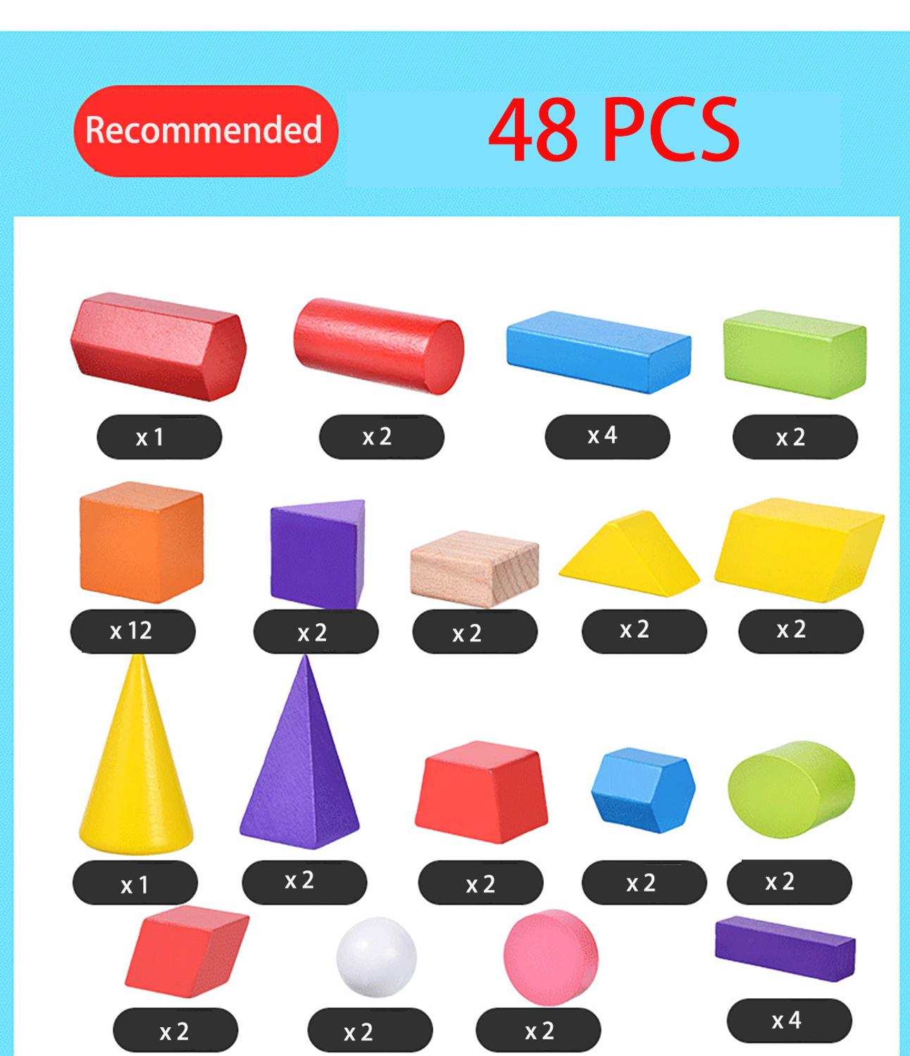 Børns s 48-- delt geometriske farverige træblokke samlet bygning børns læringsundervisningstøj: 48 stk