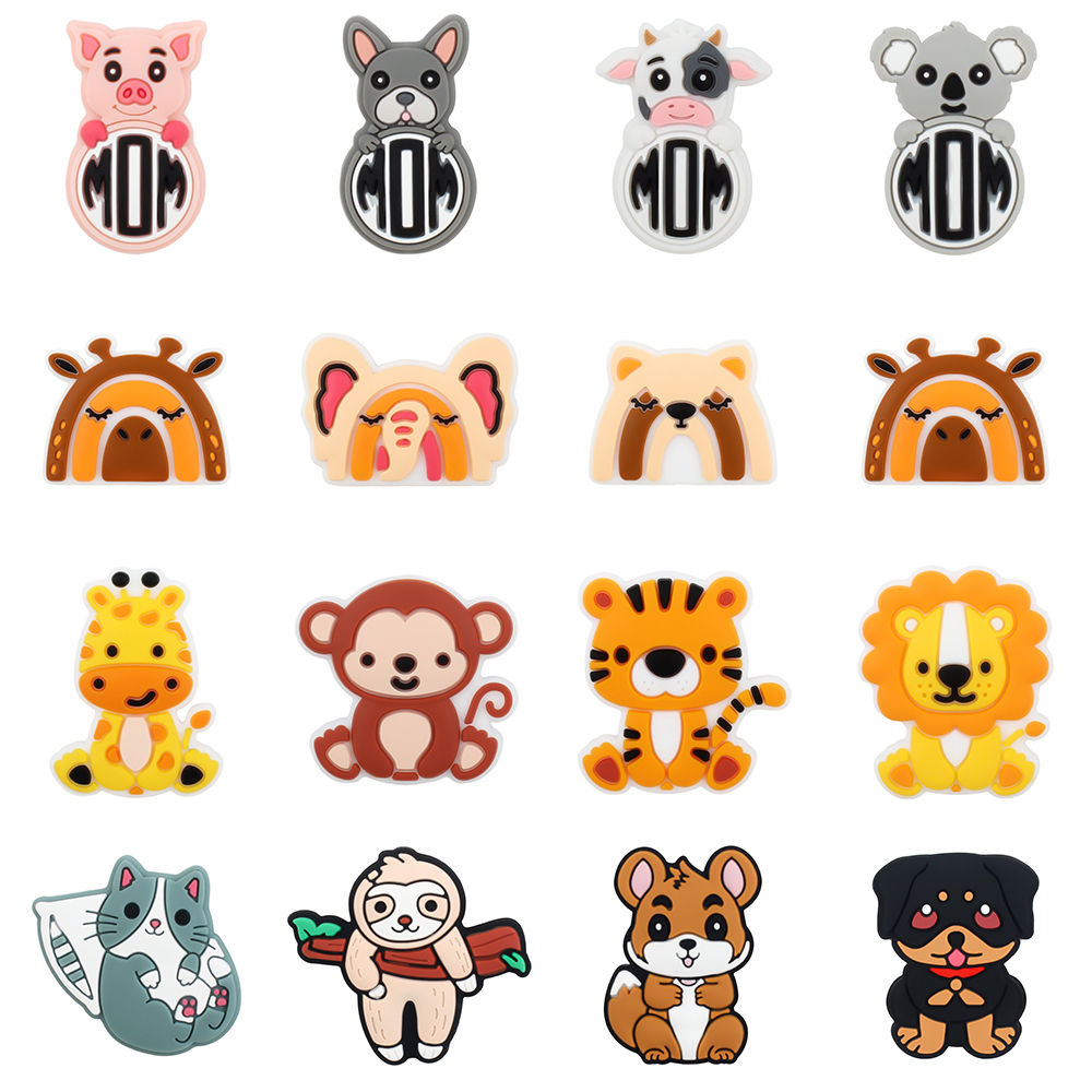 5 pièces perles en Silicone girafe singe écureuil bébé perles de dentition animaux perles focales bricolage porte-clés stylo hochet accessoires