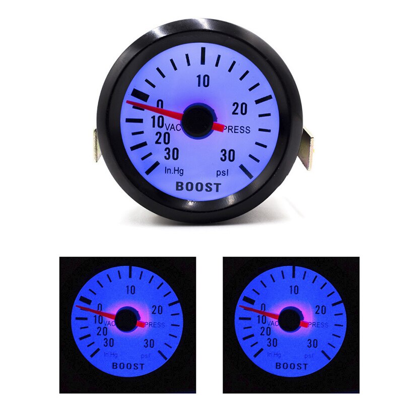 Indicateur de pression pour moteur de voiture, 52mm, PSI, sous vide, Turbo Boost, cadran, jauge, lumière bleue, jante noire, 12V