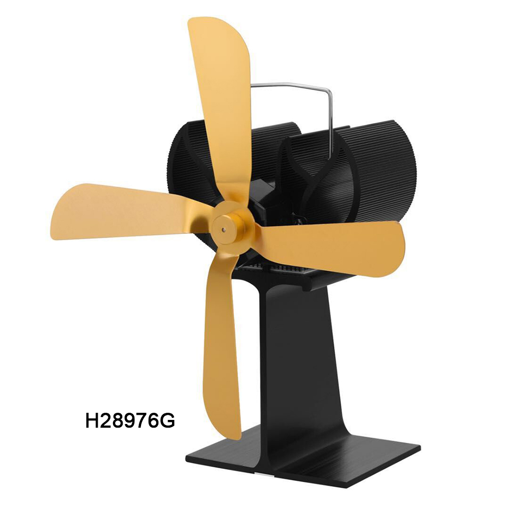 Heat Powered Stove Fan 4 Blades Log Wood Burner Quiet Black Home Fireplace Fan Efficient Heat Distribution: H28976G
