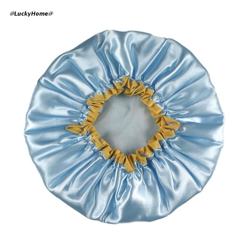 Bonnet de bain épais Double couche, imperméable, pour femmes, accessoires de salle de bain, pour voyage, Spa, hôtel, maison: Yellow edge light bl