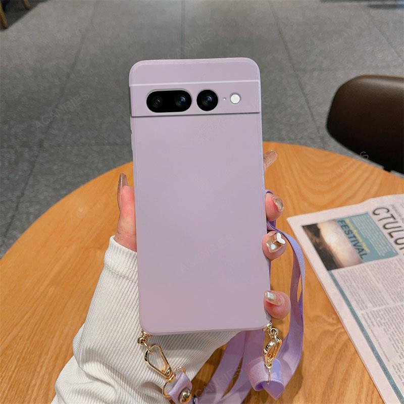 Correa para collar, cordón cruzado, funda de silicona líquida para Google Pixel 8 7 6 Pro 7A 6A, contraportada en Pixel7 Pixel6 A 7pro