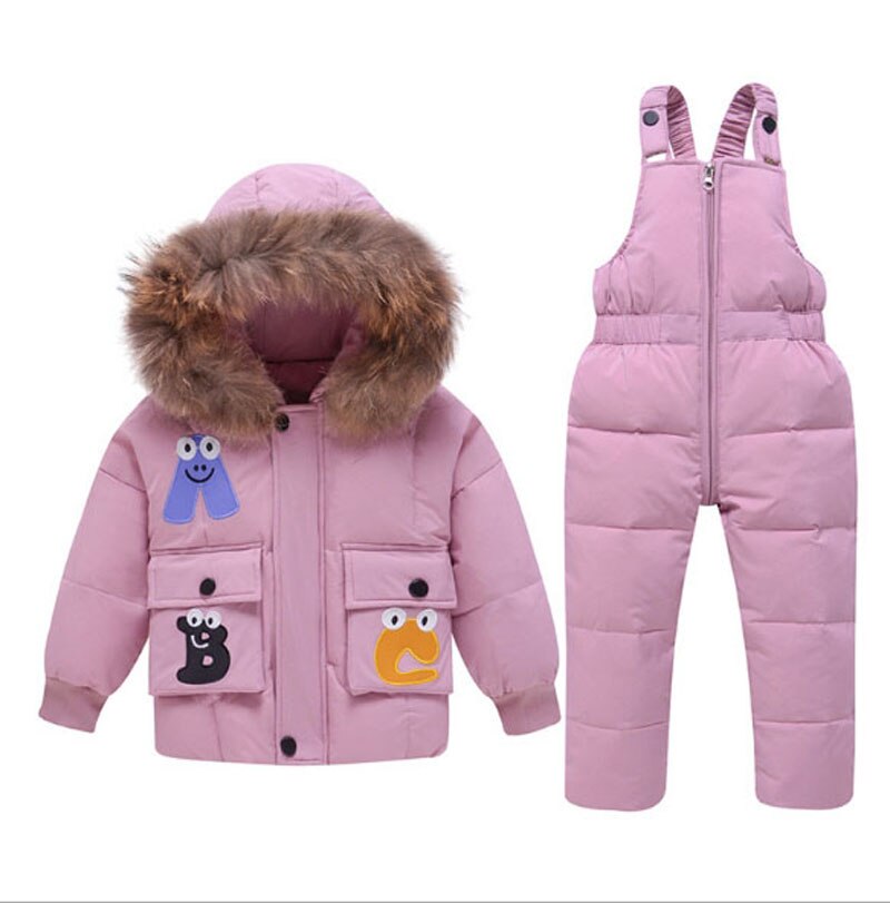 Down Jacket Overall For Boys Winter Girls Parka Coat Children -Clothing-Sets Kids Snow-Wear Hooded Cartoon Jumpsuit Outerwear: Dark Pink / 18M