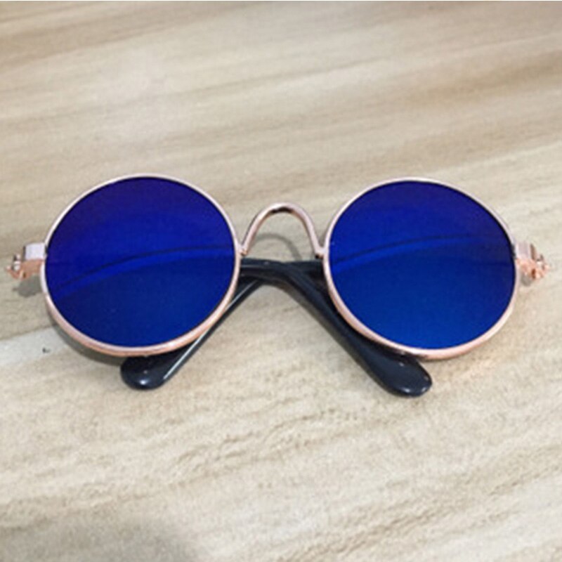 1 PC Pet Kat Hond Bril Schattige Ronde Bril Huisdier Producten Voor Kleine Hond Kat Eye-wear Hond Zonnebril foto's Huisdier Accessoires: Gold frame blue