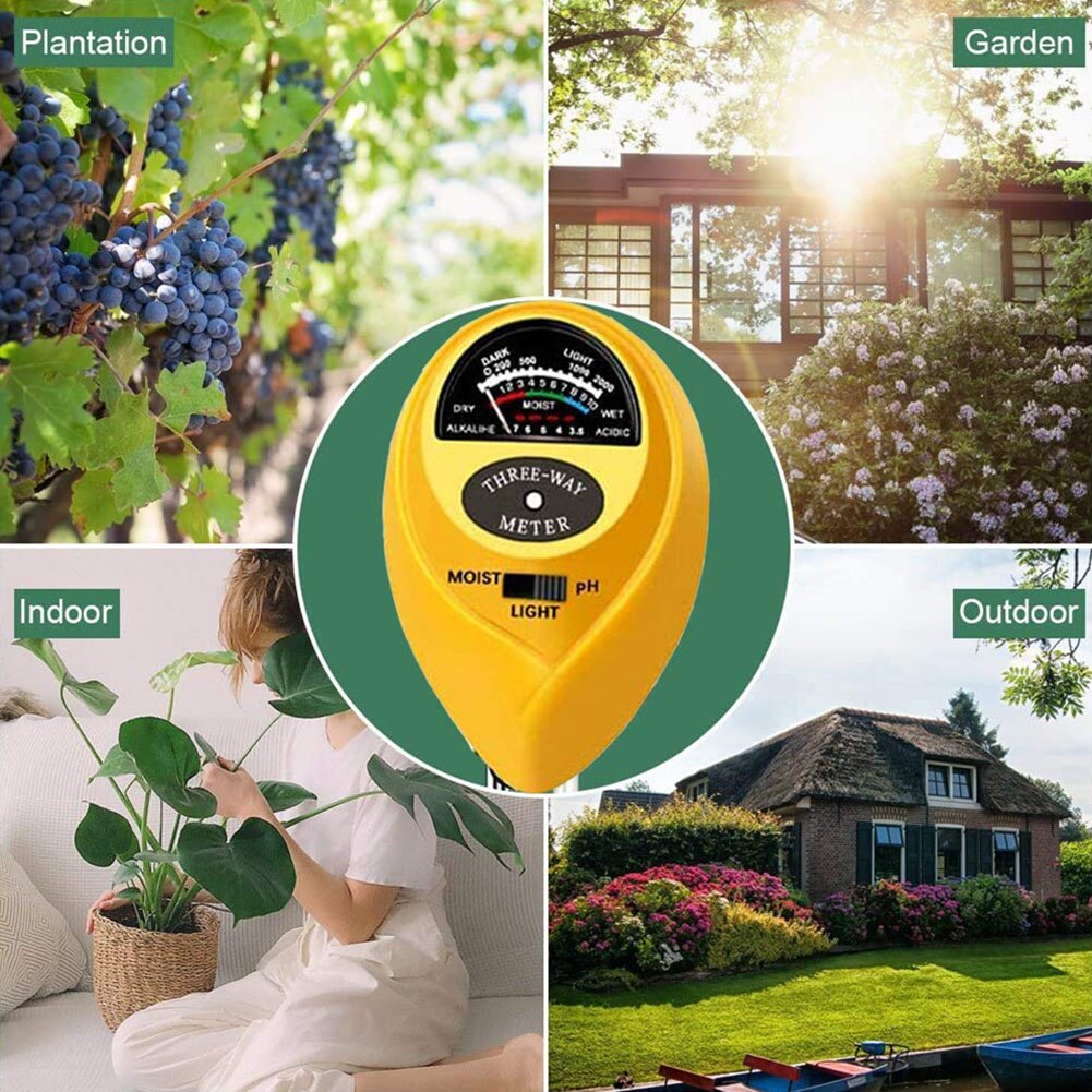 Soil PH Meter 3 in 1 Soil Test Kits with Moisture Light PH Tester Portable for Plant Garden J8