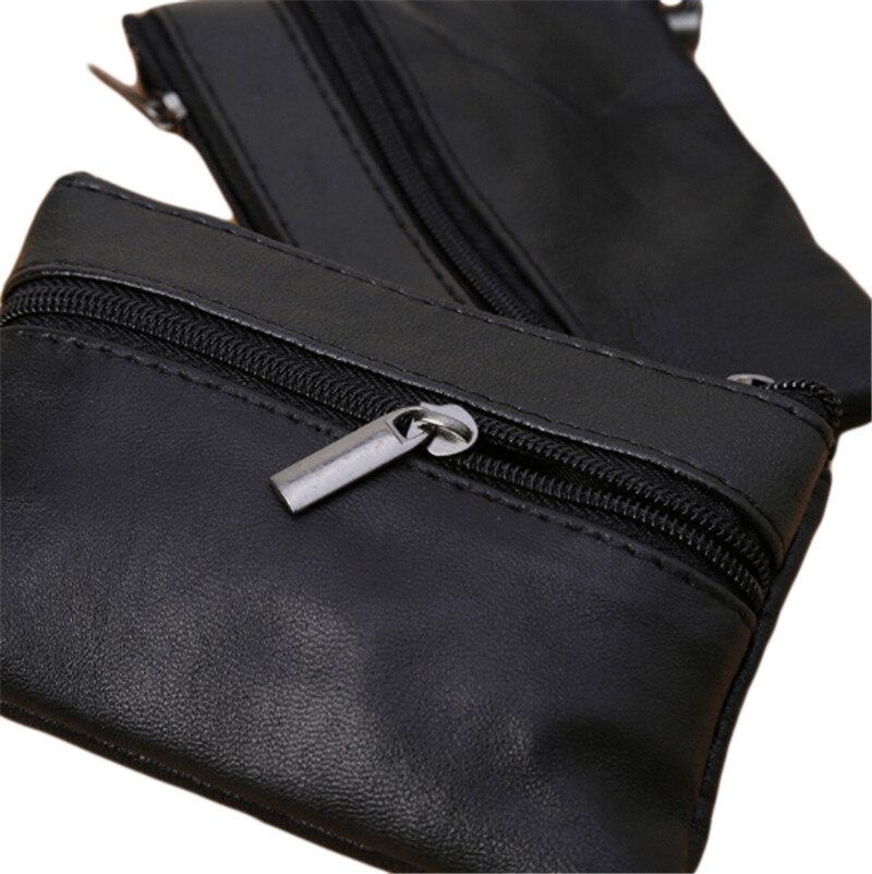 Coin Sleutel Zachte Rits Lederen Portemonnee Mannen Vrouwen Solid Bag Cool Mode Zwarte Mini Coin portemonnee