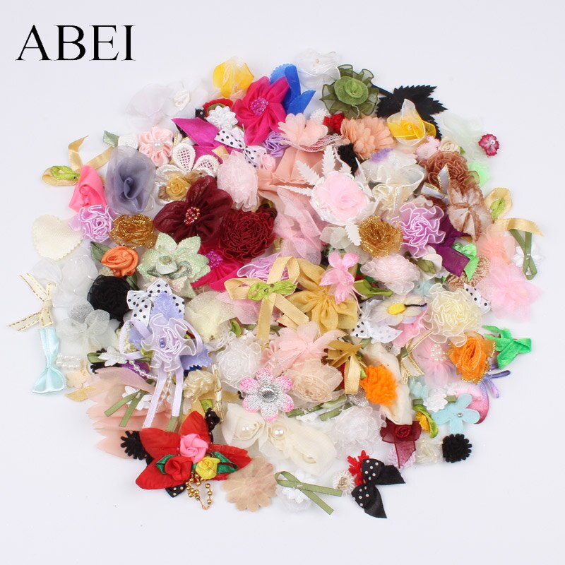 Fleurs, mélange aléatoire, nœuds de Roses bricolage patchs en tissu, ruban, accessoires, Boutique, fait à la main, projet artisanal, couture, fleurs, 100 pièces: B style