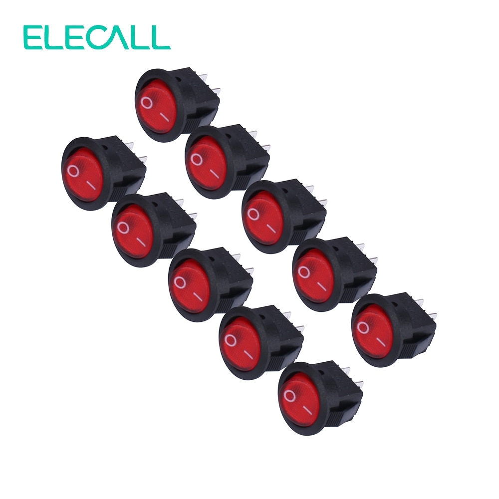 ELECALL 3A250V SMRS-101 Red Round Button Rocker Switch 2 Pin Rocker Boat Car Auto Rocker Switch AC 10pcs/lot