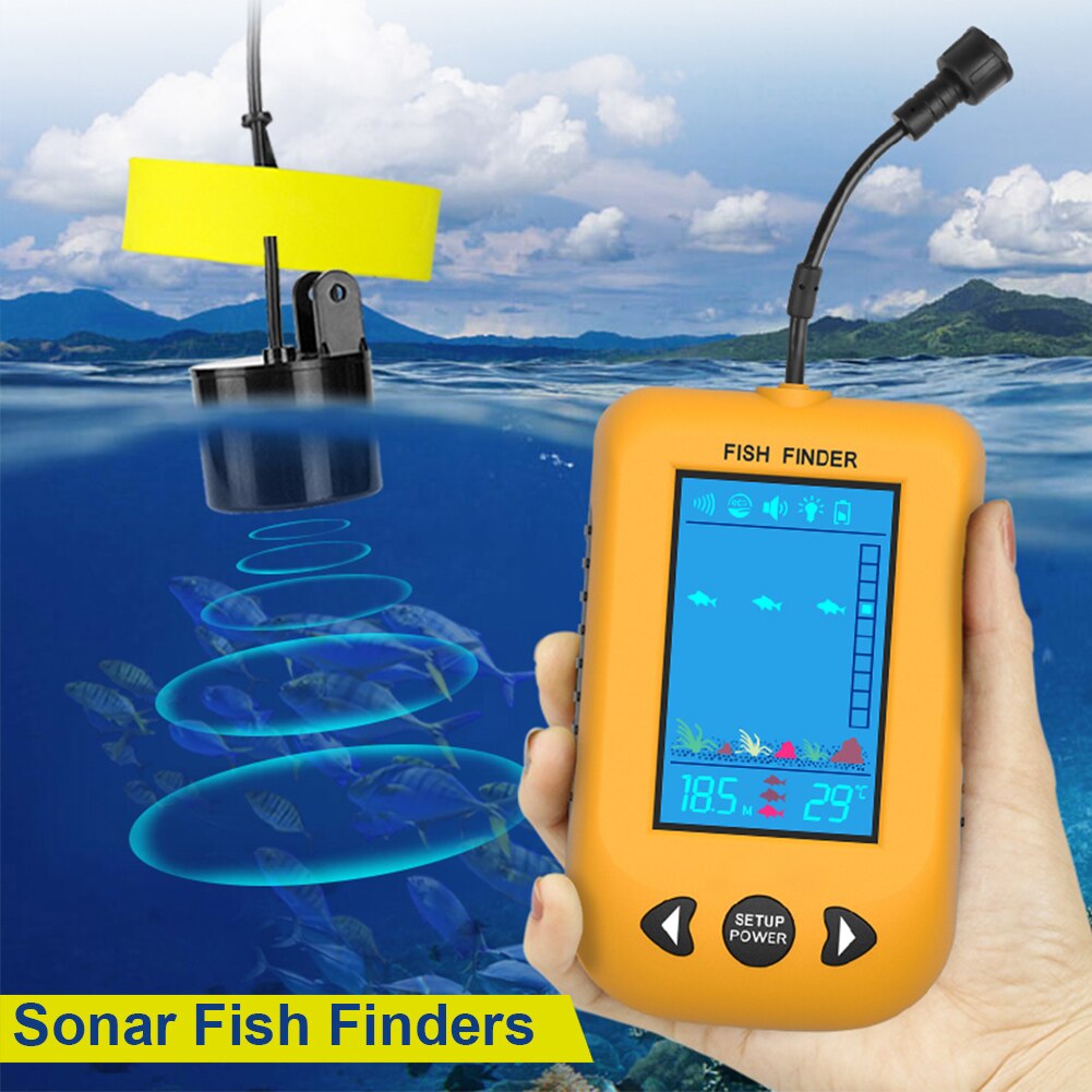 Przenośny 100M sonar robić połowu ryb ręczny wykrywacz głębokości sprzęt wędkarski z przetwornikiem sonaru wyświetlacz LCD robić połowów nad jeziorem