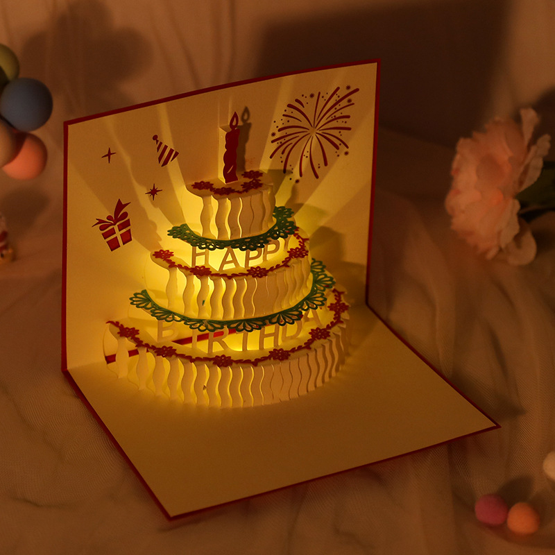 3D Gelukkige Verjaardag Met Muziek Licht Verjaardag Cake Pop-Up Wenskaarten Met Envelop Kid Meisje