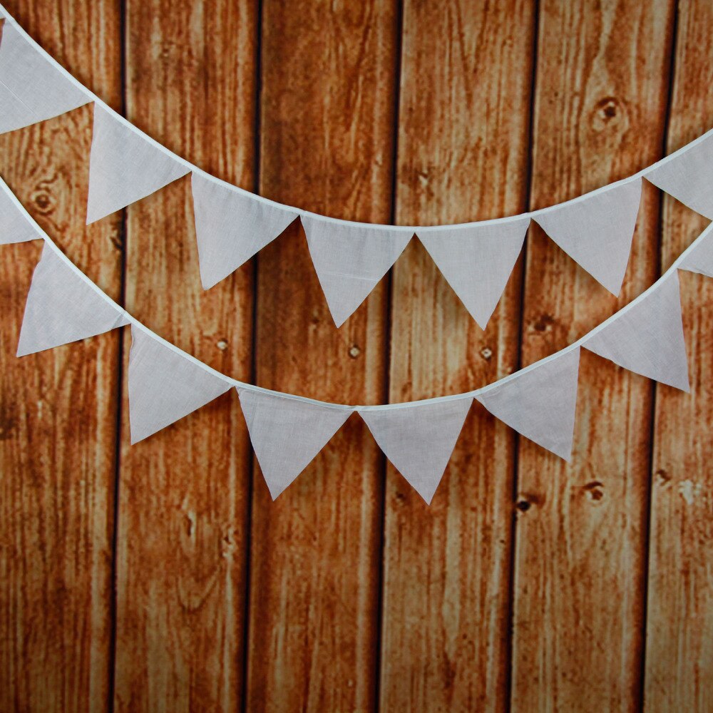 Drapeaux en tissu blanc 1 pièce | 3.2M de long 12 drapeaux, banderole de mariage, décoration de fête d'anniversaire pour enfants, fanion chambre de bébé, drapeaux de prise de photos