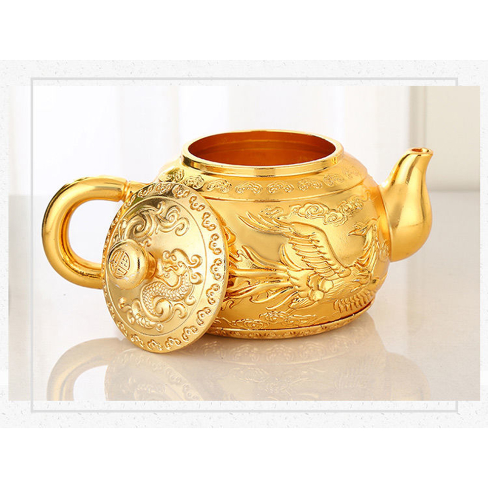 Vietnamese Shakin Tea Set 6-Piece Set Alloy Gold-Plated Dragon - Phoenix Teapot / Teacup / Tray Tea Table Ornaments Tea Set