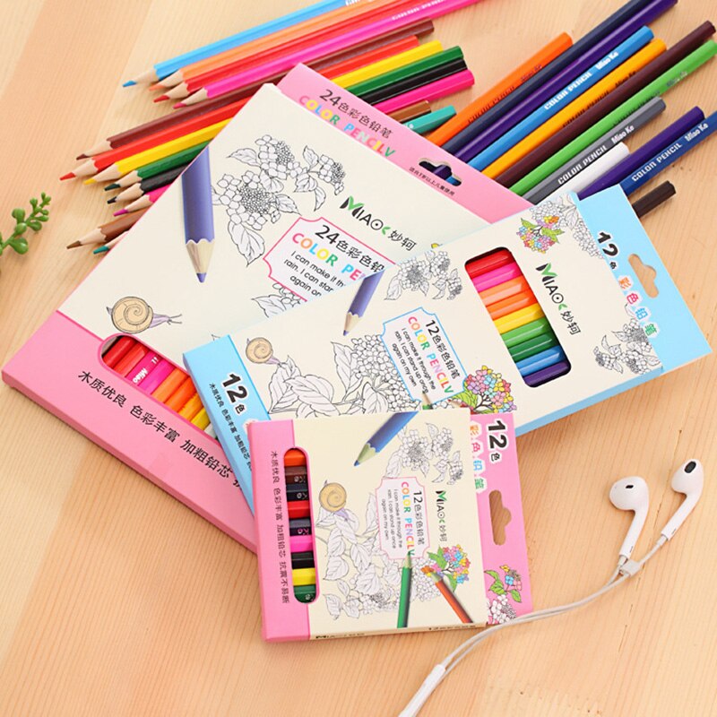 12/24 Color Children Drawing Pencil Sketch HB Painting Pencils Stationery Supplies Small and Long