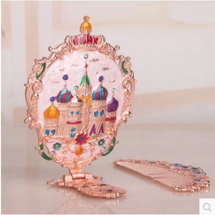 Europen-Espejos de mano con marco de metal antiguo para mujer, espejos pequeños de bolsillo, Espejos decorativos, , J047