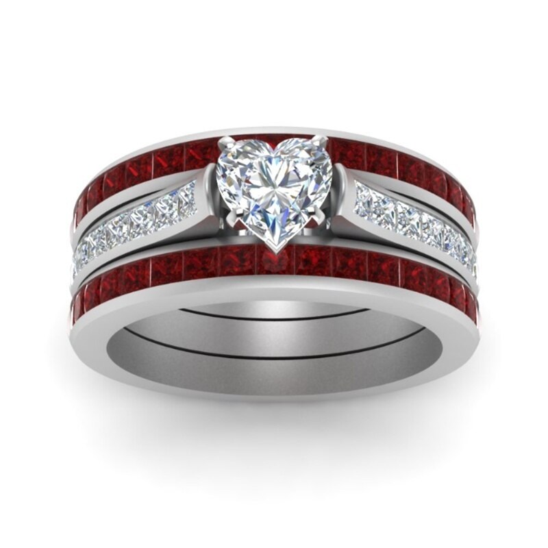 Paar Ringen-Vintage Rvs Ring Romantische Crystal Rhinestones Hart Ring Set Huwelijkscadeau