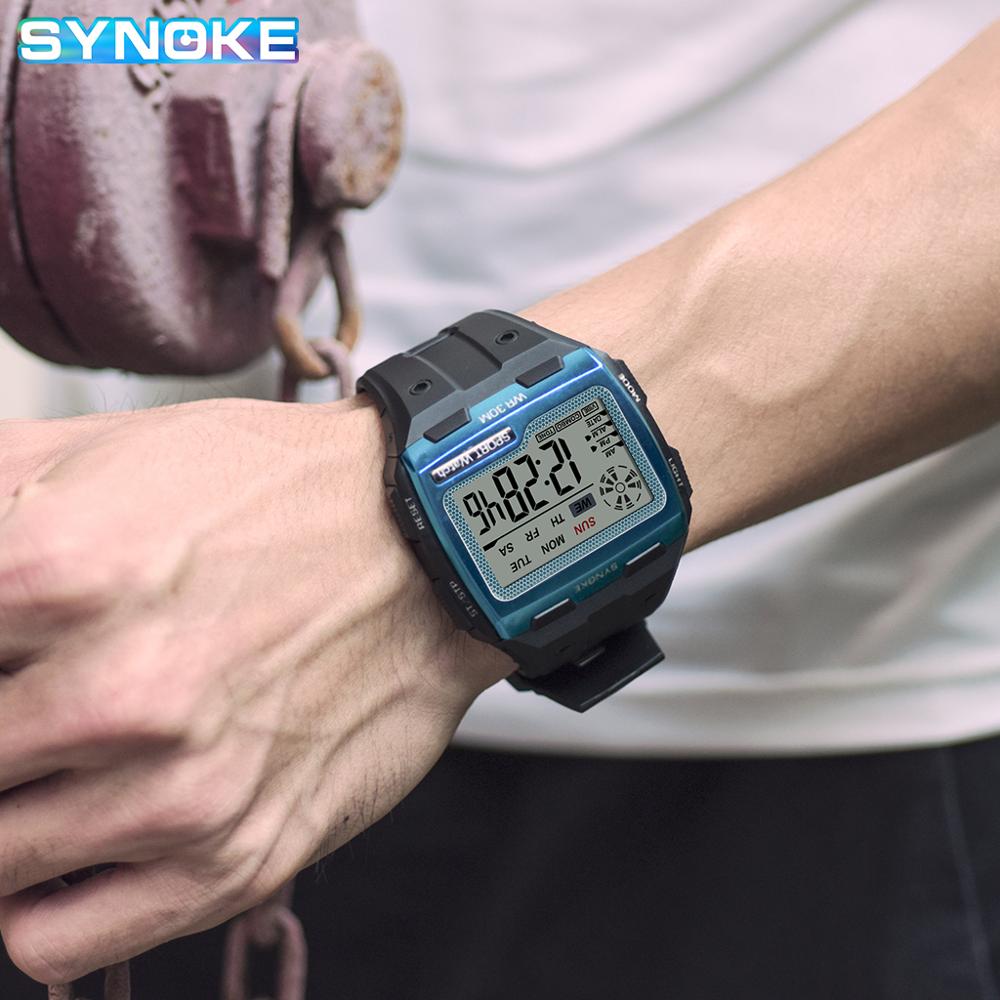 Synoke Sport Mannen Digitale Horloges Casual Grote Wijzerplaat Waterdicht Wekker Stopwatch Chronograaf Led Display Relogio Masculino