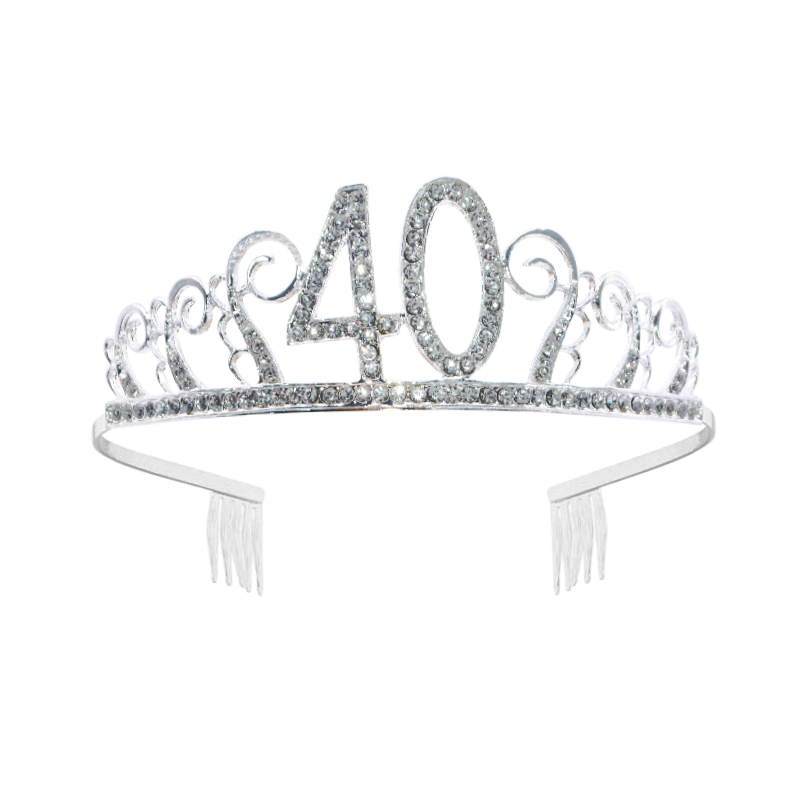 1pc kvinder fødselsdag krone sølv rhinestone tiara krone pandebånd til 18 21 30 40 50 år gamle fødselsdag dekoration hår tilbehør: B04