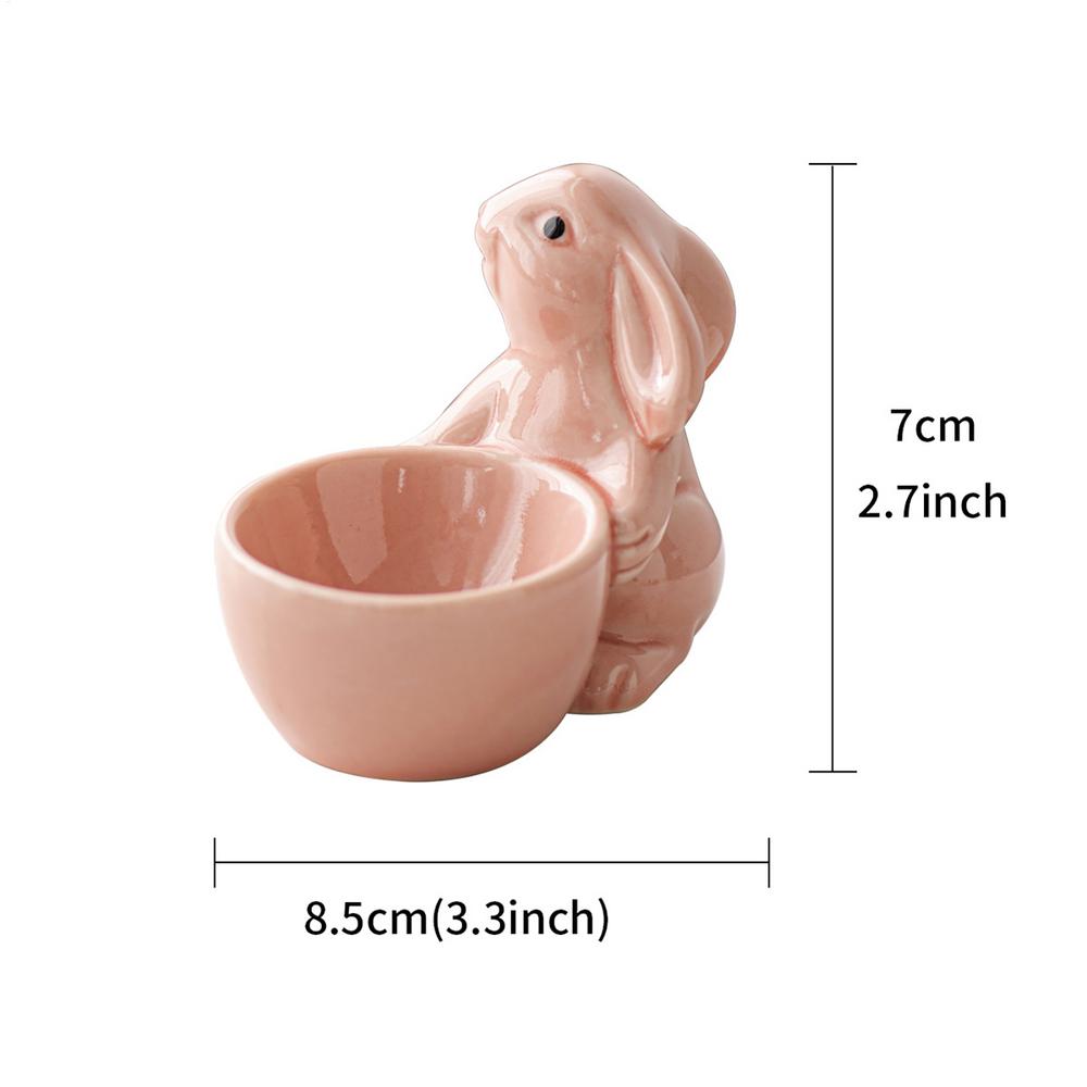 Tasse à œufs en forme de lapin en céramique, support d'œuf en forme de lapin mignon, ornements de table, porte-œufs durs, conteneur d'outils pour œufs: Rose