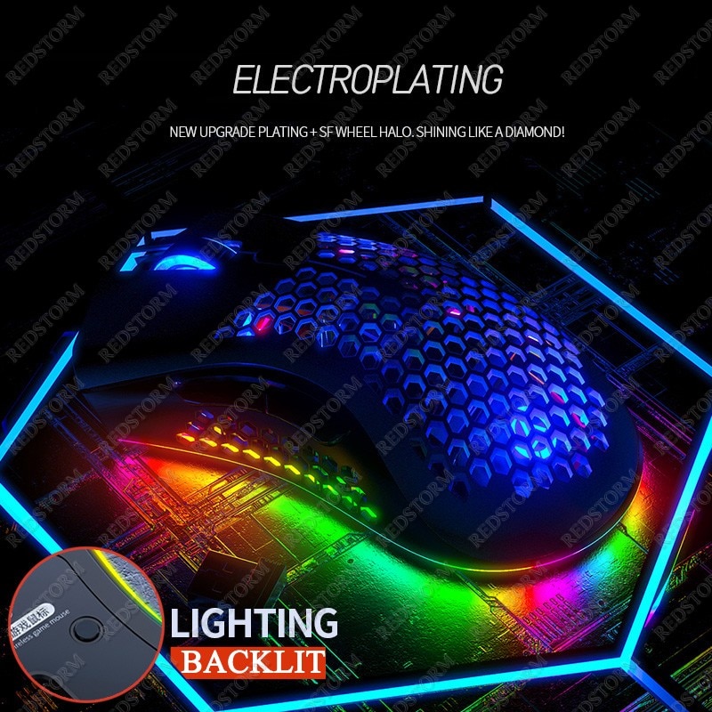 REDSTORM-ratón inalámbrico A3 para videojuegos, Mouse óptico retroiluminado RGB para ordenador portátil y PC