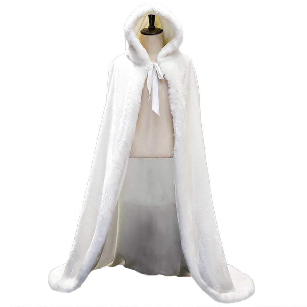 Capa cálida de piel sintética para mujer, abrigo largo con capucha para bodas y Navidad, capa gruesa térmica enrollada para exteriores, Invierno: Default Title