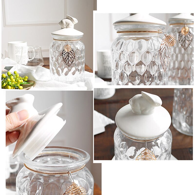 Glass Storage Canister Cookie Candy Penny Jar with Airtight Ceramic Lid Multifunctional Houlsehold Food Storage Container