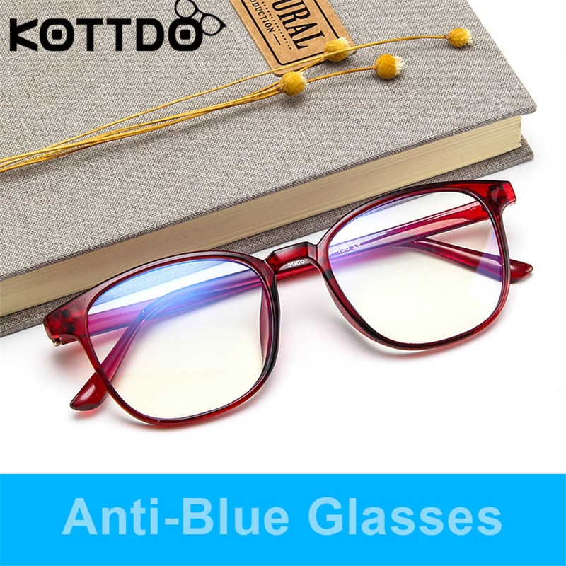 KOTTDO Retro Mens Glasses Frame Computer Eyeglasses Frame Women Anti-blue Light Transparent Clear Pink Plastic Frame