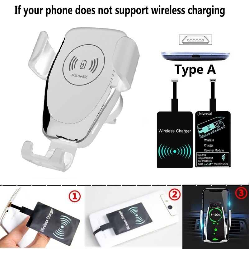 Fast Qi Car Wireless Charger For iPhone XS Max XR X Samsung S10 S9 Intelligent Wireless Charging Phone Car Holder For Xiaomi: White For Android A