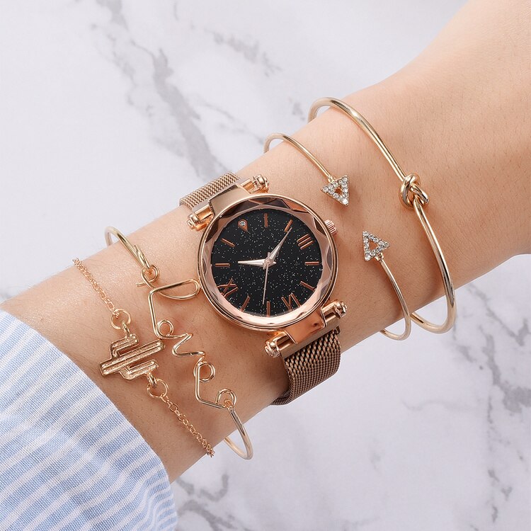5pcs Set Luxury Women Watches Magnetic Starry Sky Female Clock Quartz Wristwatch Ladies Wrist Watch Relogio Feminino