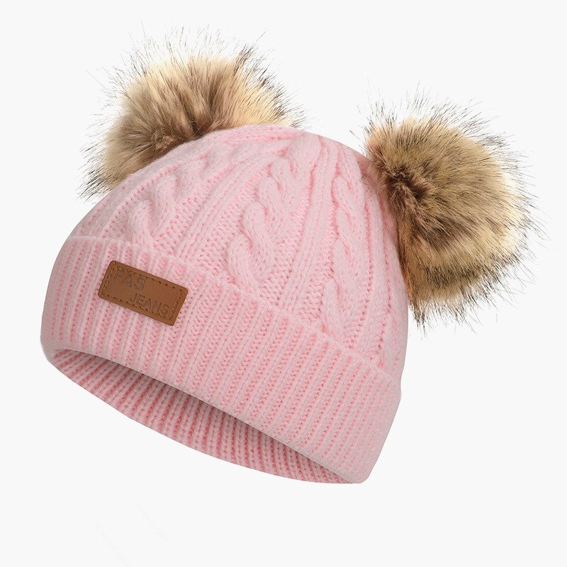 Bonnet d'hiver chaud en laine pour bébé, bonnet tricoté avec pompon en fourrure, pour enfant 1-3y garçon et fille