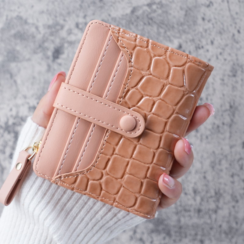 Mini-Kupplung-Geldbörse mit Krokodilmuster, kurzes Kreditkartenetui, Kartenetui und Münzgeldbörse für Damen: Rosa