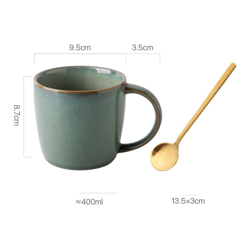 Tasse à café en céramique avec couvercle, Vintage, pour le petit déjeuner, lait, avoine, porcelaine, poterie, service à café: Mint Green Spoon